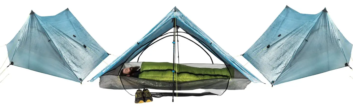 Zpacks Duplex shown at multiple angles to showcase the layout and look of the dcf tent