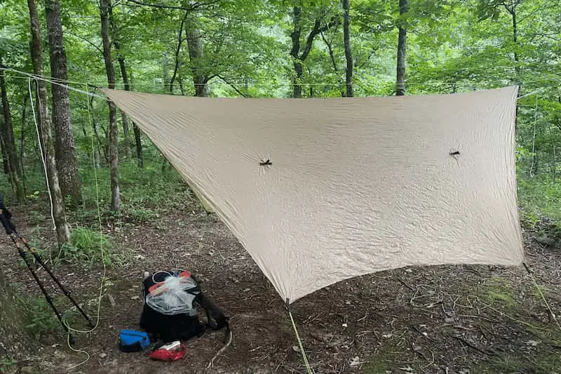 My camp site with the Hummingbird Heron tarp and Hummingbird Long Hammock to allow relaxing in the breeze listening to the stream