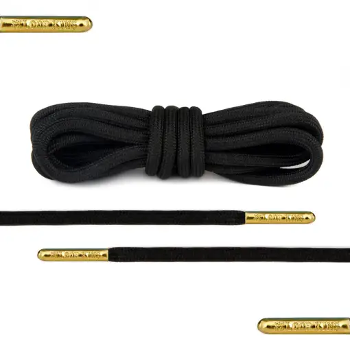 Black cotton rope laces with gold aglet tips