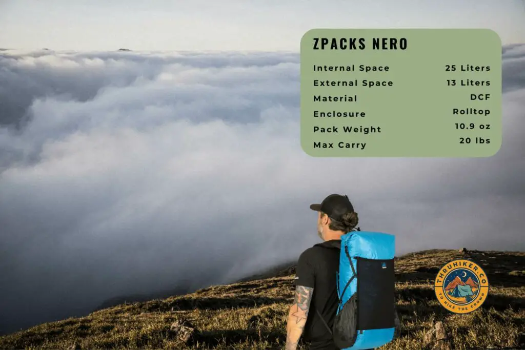 Zpacks NERO Review Featured Image man wearing azure blue zpacks nero backpack on grassy bald