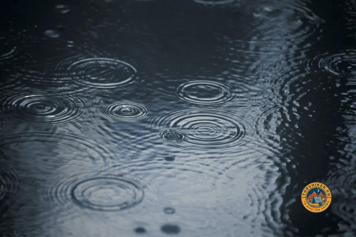rain drops falling on the surface of a puddle