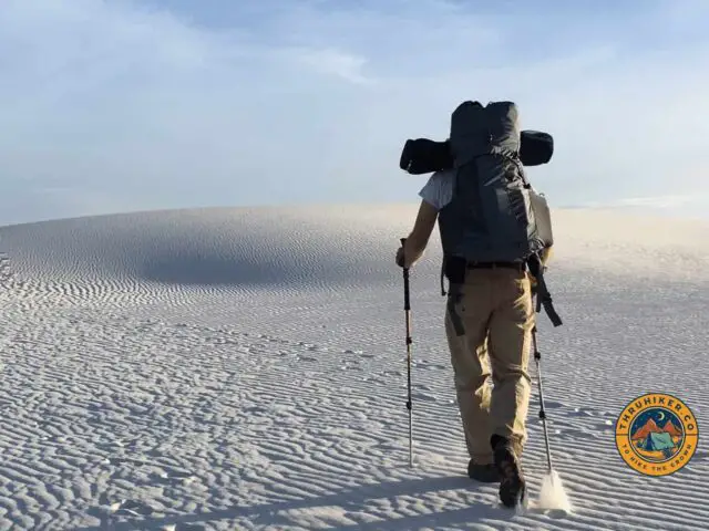 Hiking up with trekking poles for better control